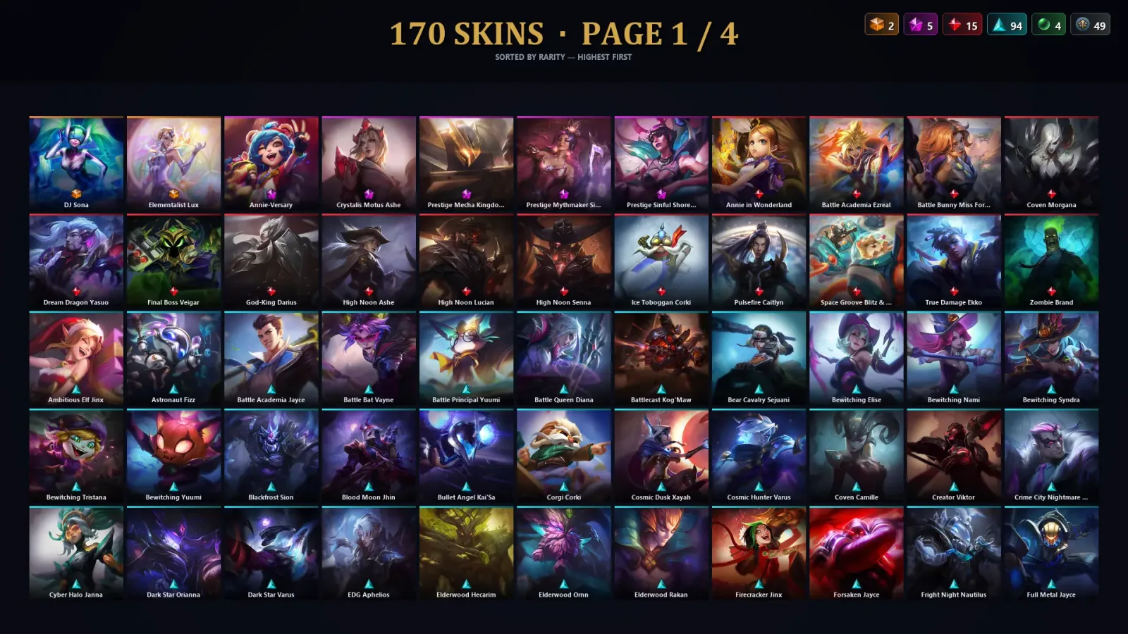 [LoL] | TR | Level 381 | Diamond I | 173 Champions | 170 Skins | 55,547 BE