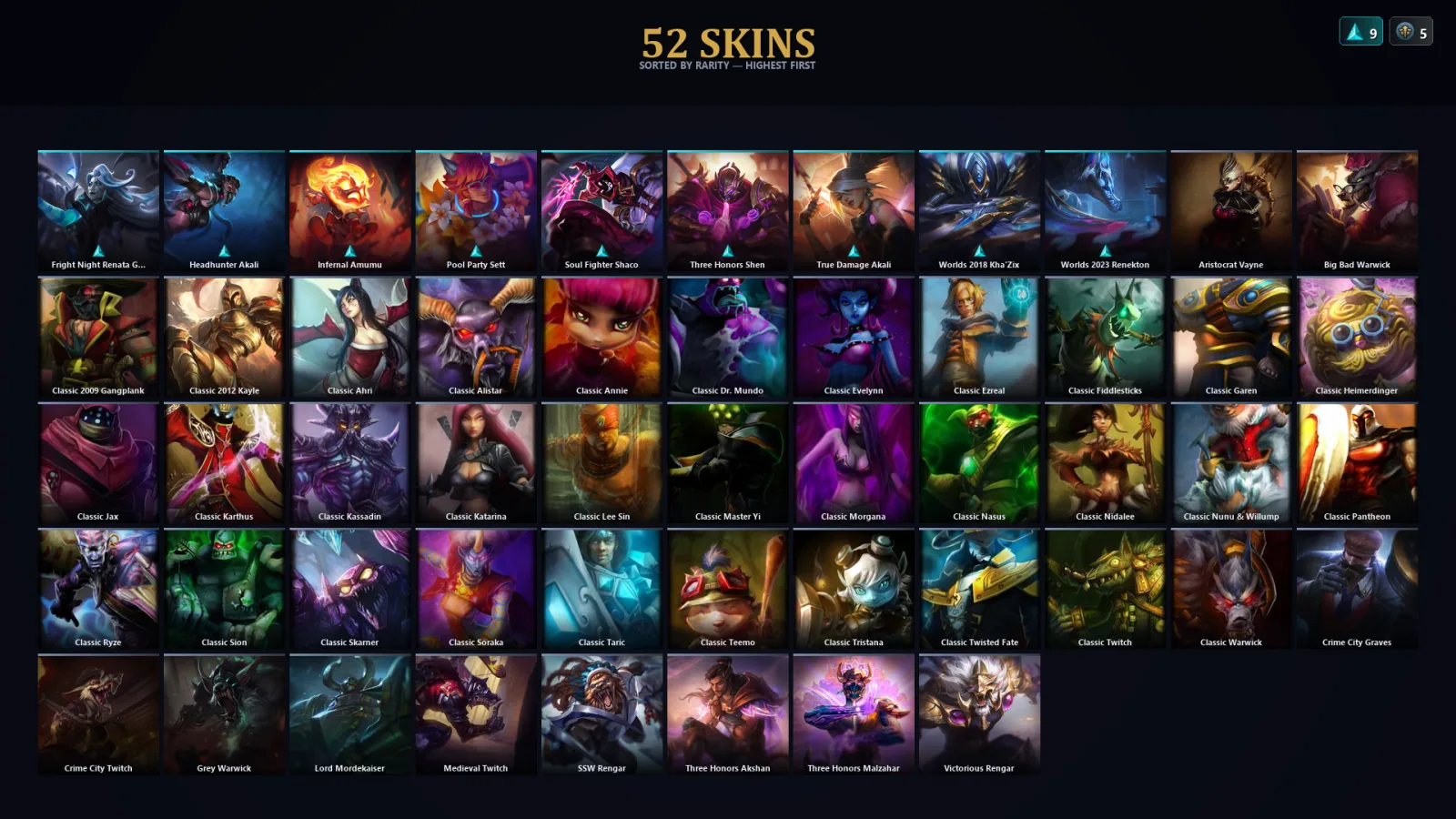 [LoL] | TR | Level 117 | Platinum IV | 123 Champions | 52 Skins | 12,313 BE