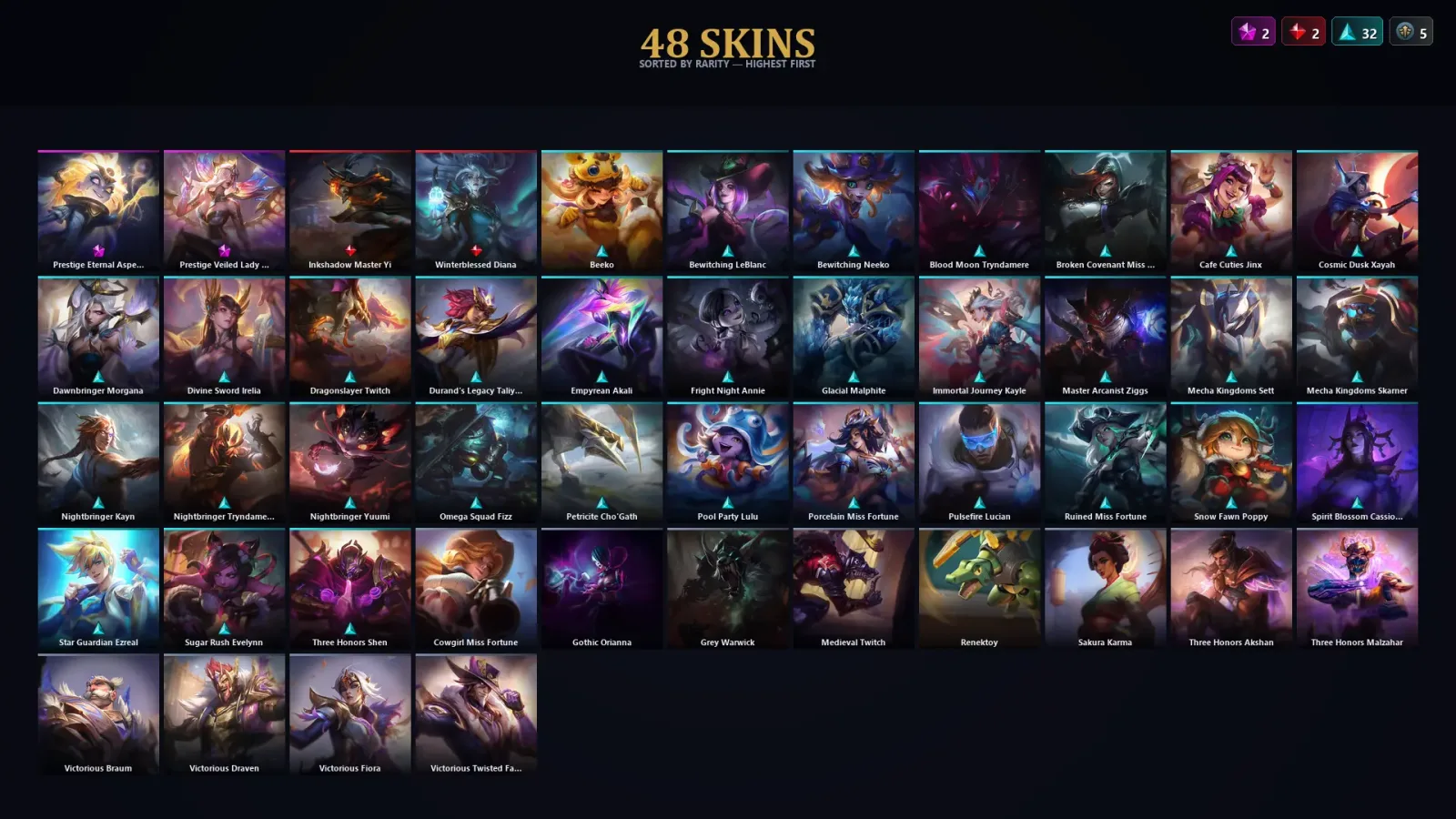 [LoL] | TR | Level 109 | Platinum I | 100 Champions | 48 Skins — LoL account