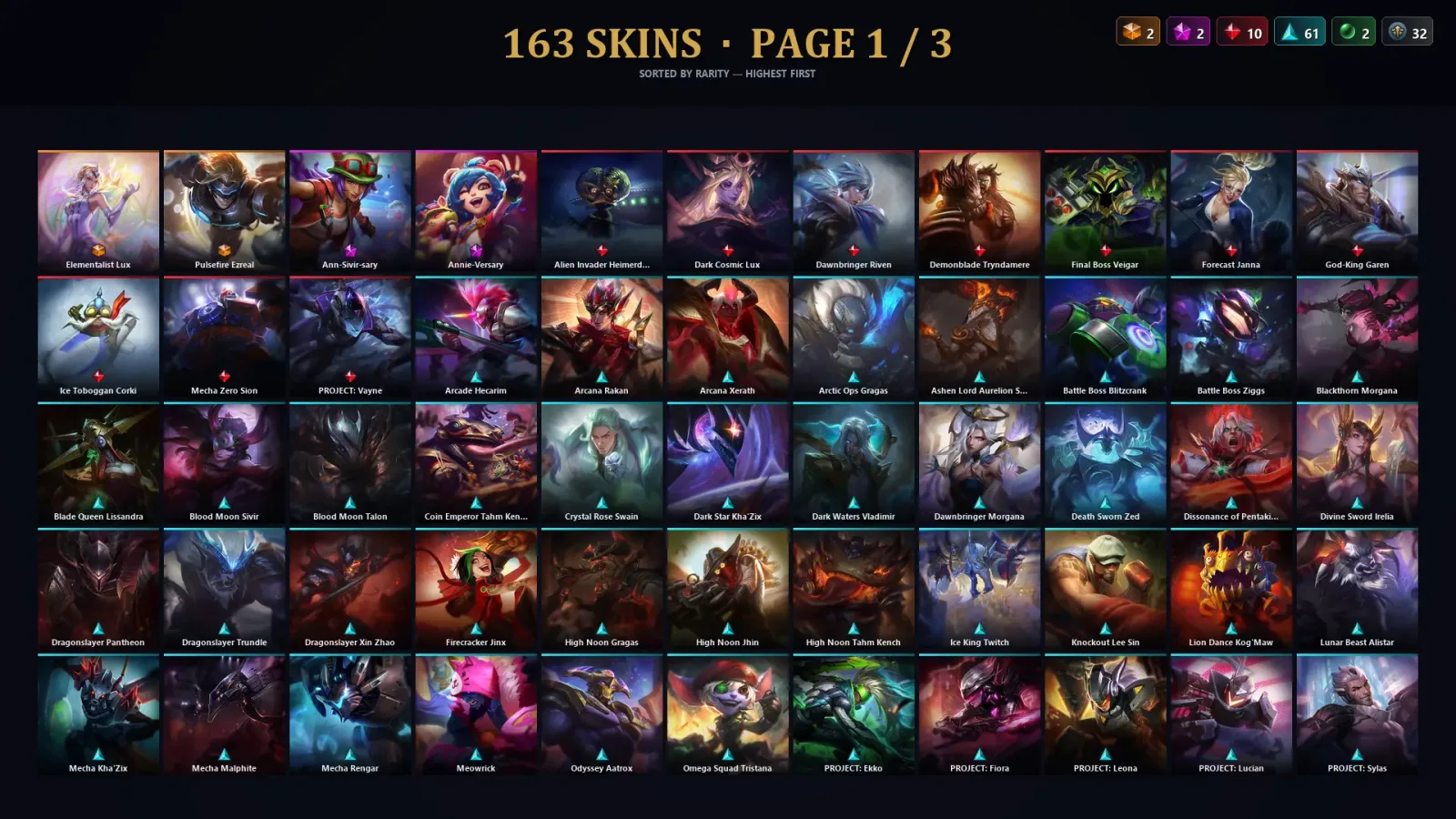 [LoL] | EUW | Level 159 | 170 Champions | 163 Skins — LoL account