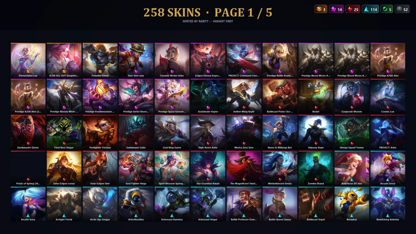 [LoL] | EUW | Level 148 | 173 Champions | 226 Skins | 25,799 BE