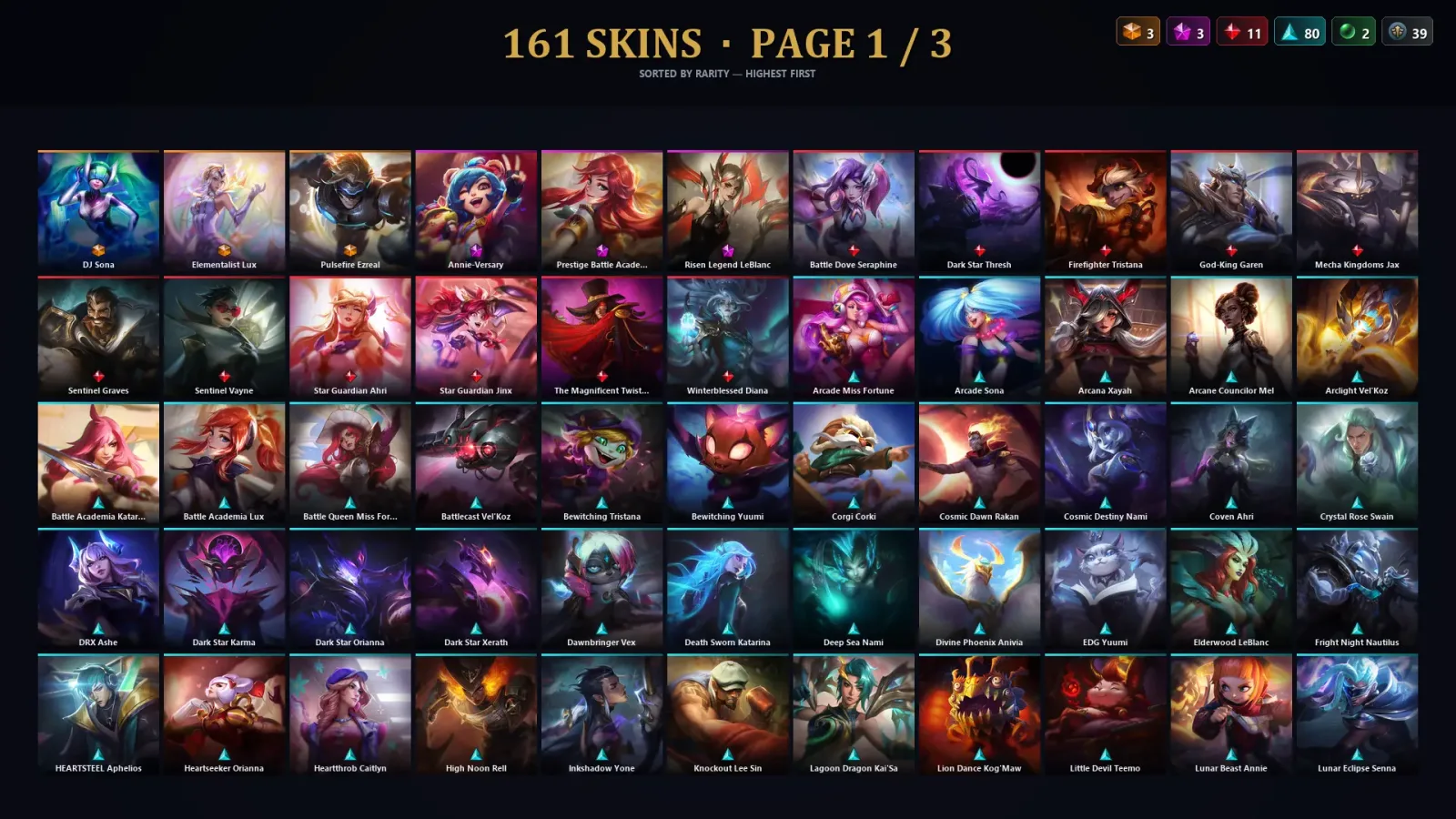 [LoL] | TR | Level 443 | Platinum II | 160 Champions | 161 Skins