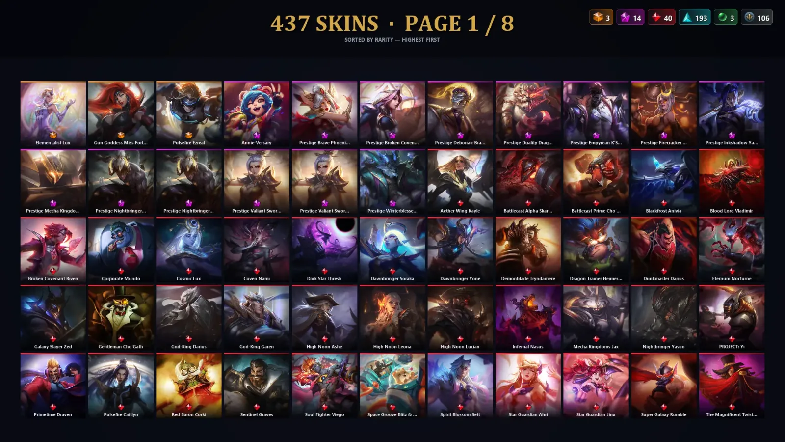 [LoL] | EUW | Level 500 | 172 Champions | 437 Skins | 46,384 BE — LoL account