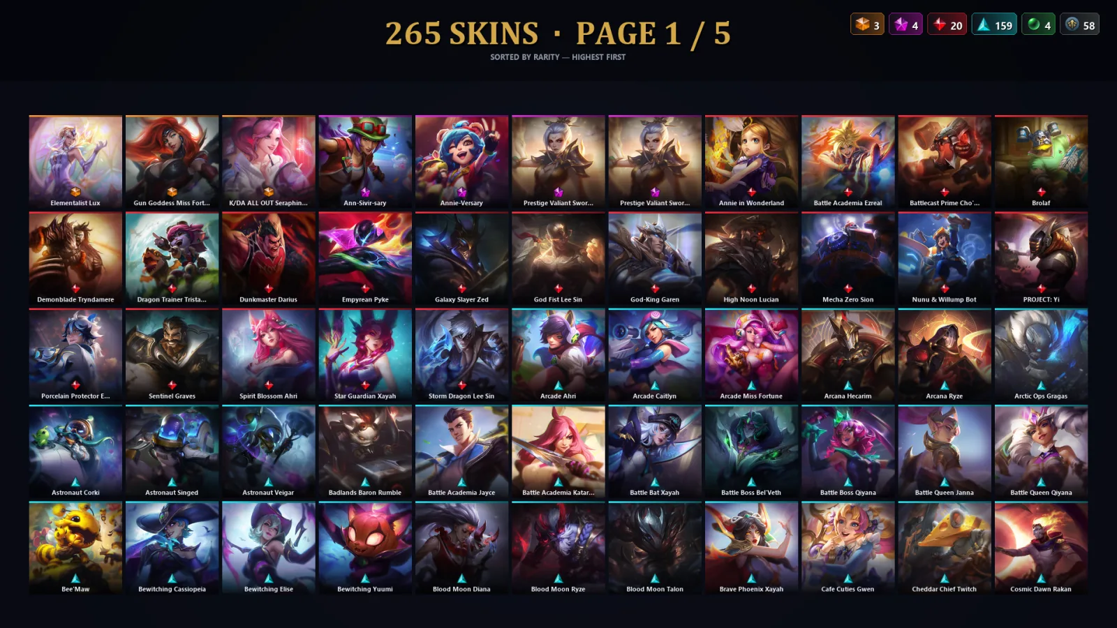 [LoL] | NA | Level 500 | 173 Champions | 265 Skins | 50,711 BE