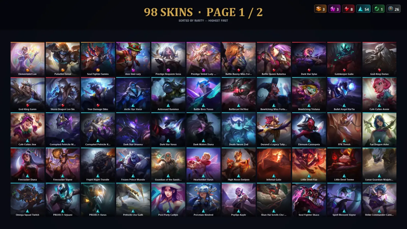 [LoL] | TR | Level 269 | Platinum I | 172 Champions | 98 Skins | 49,884 BE — LoL account