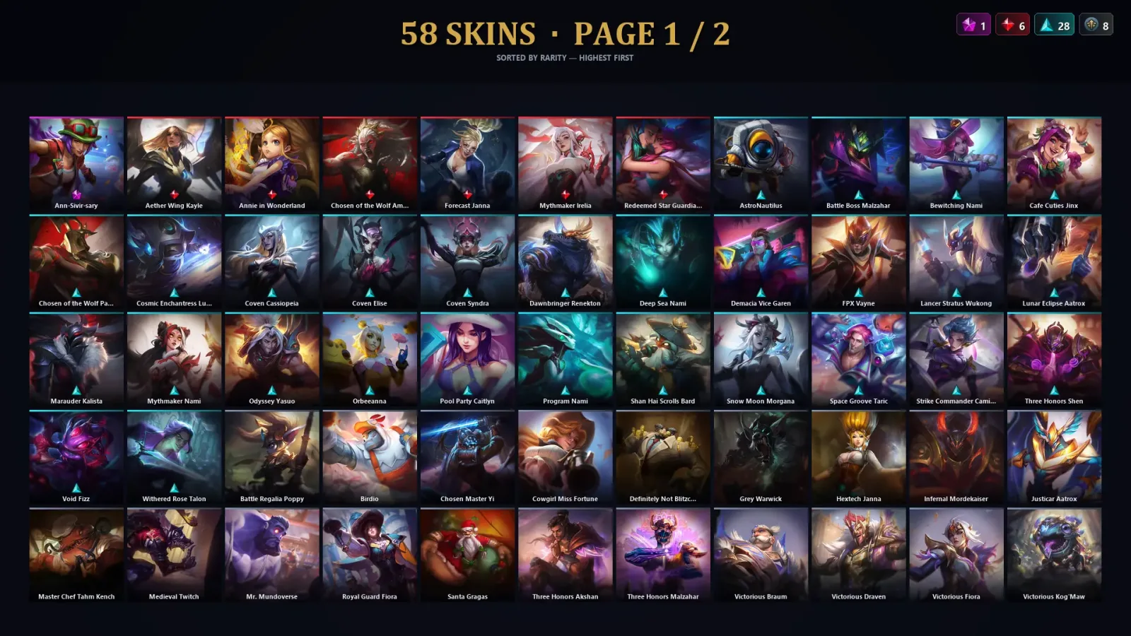 [LoL] | TR | Level 260 | Emerald I | 172 Champions | 58 Skins | 56,120 BE — LoL account