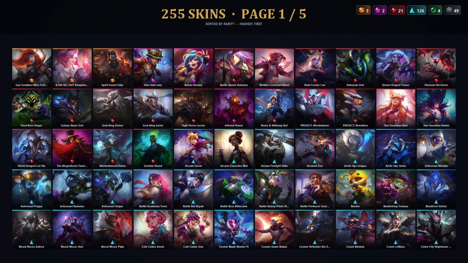 [LoL] | TR | Level 464 | Diamond III | 173 Champions | 255 Skins | 30,643 BE