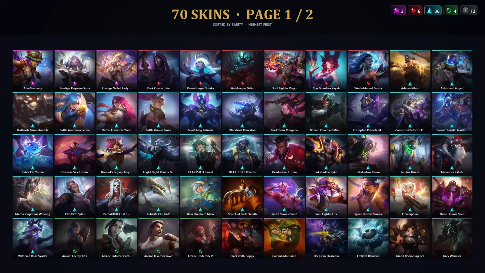 [LoL] | TR | Level 245 | Platinum I | 173 Champions | 70 Skins | 143,834 BE