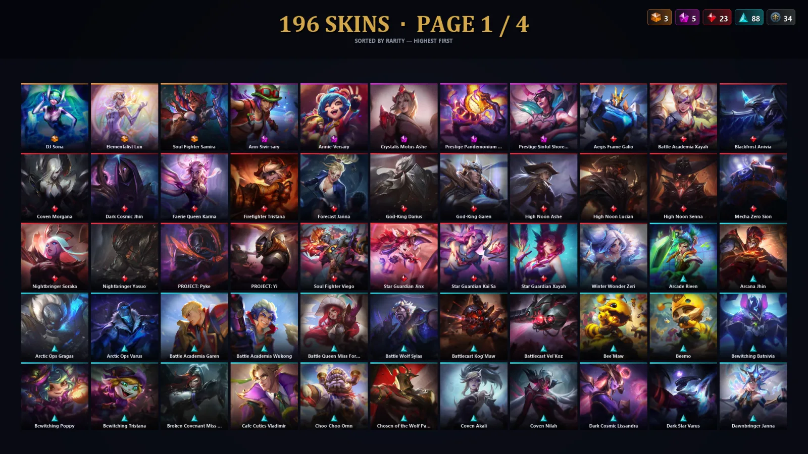 [LoL] | EUW | Level 392 | Platinum IV | 173 Champions | 196 Skins | 106,976 BE