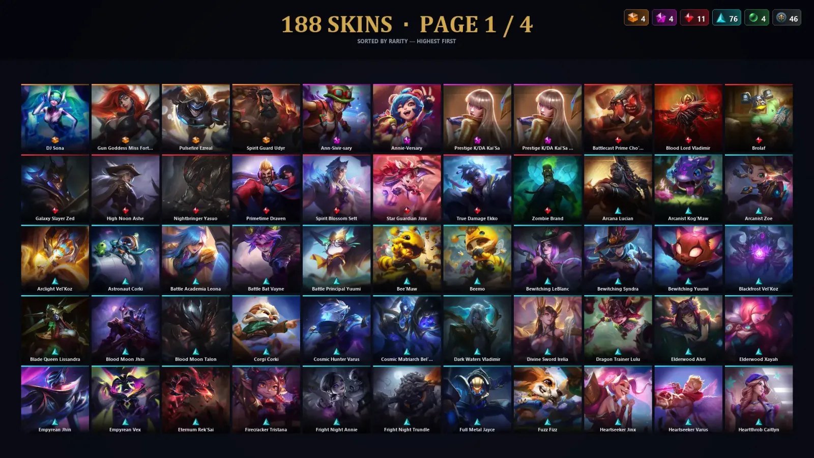 [LoL] | TR | Level 450 | 172 Champions | 188 Skins | 346,114 BE — LoL account
