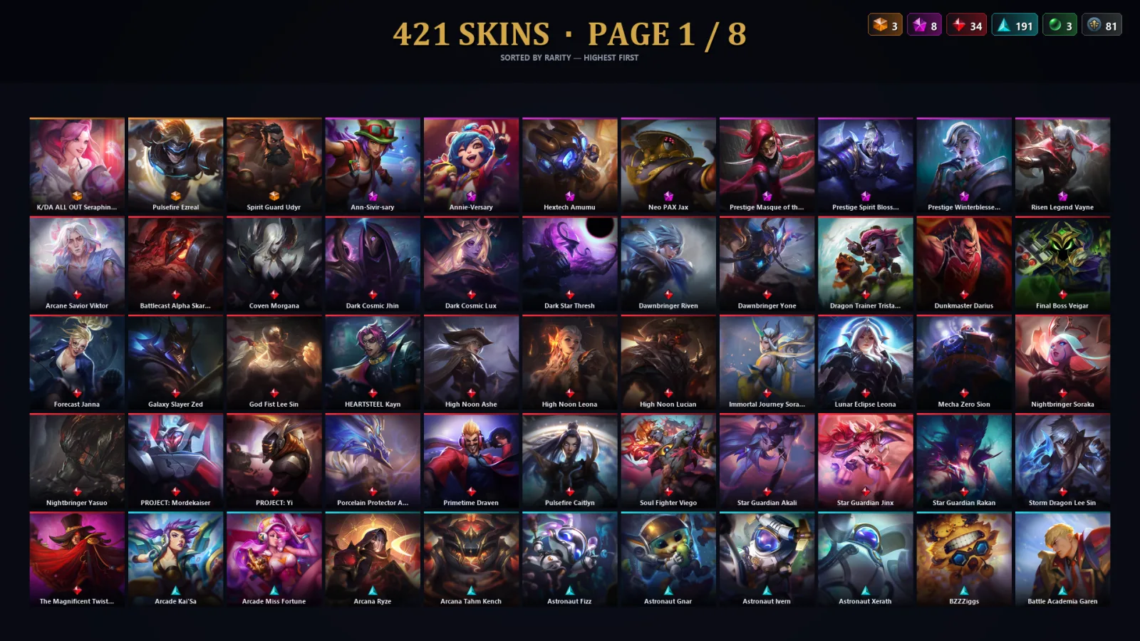 [LoL] | NA | Level 500 | 173 Champions | 421 Skins | 39,226 BE
