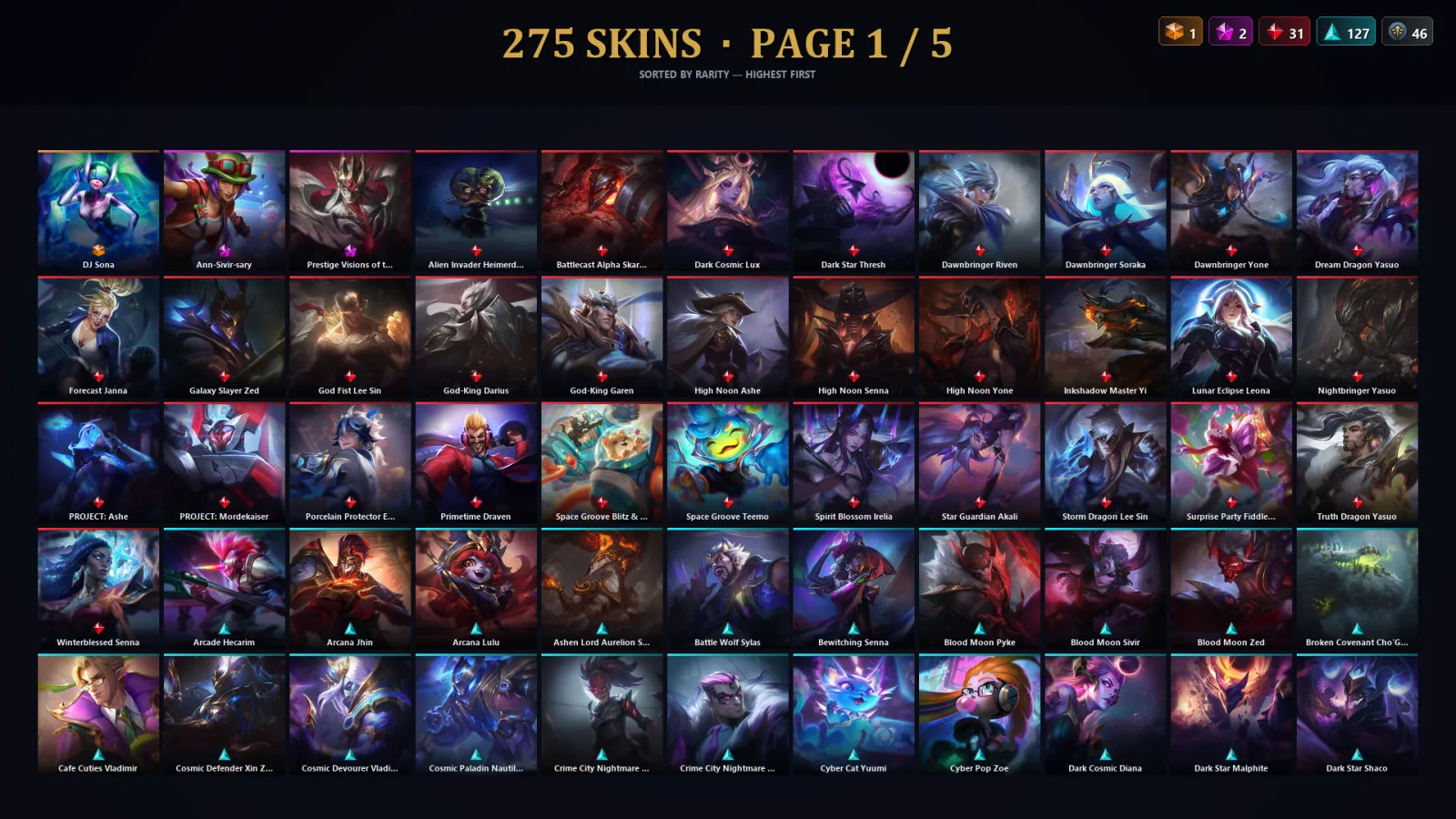 [LoL] | TR | Level 455 | Platinum I | 163 Champions | 243 Skins | 78,636 BE