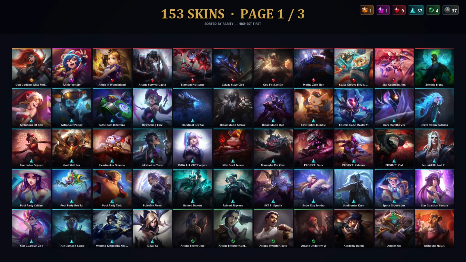 [LoL] | TR | Level 344 | Platinum IV | 173 Champions | 121 Skins | 10,028 BE