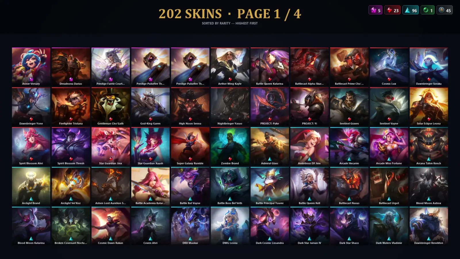 [LoL] | EUW | Level 500 | Emerald IV | 172 Champions | 202 Skins | 75,862 BE — LoL account