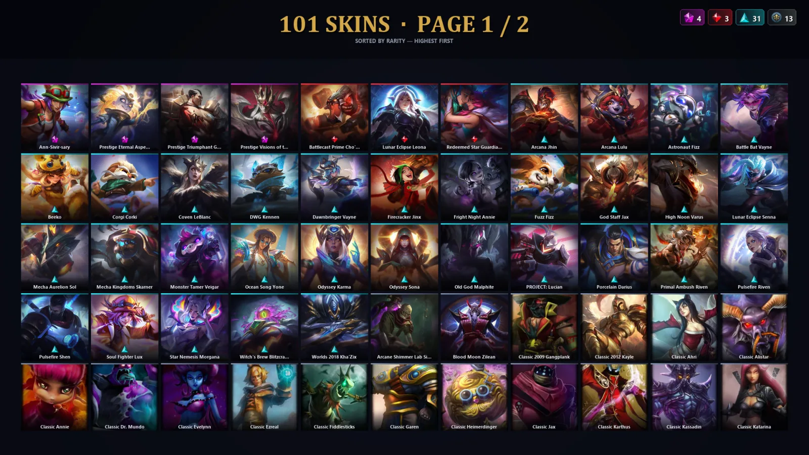 [LoL] | TR | Level 90 | 142 Champions | 101 Skins | 35,645 BE