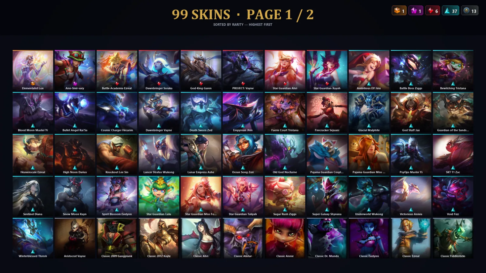 [LoL] | TR | Level 251 | Platinum II | 173 Champions | 99 Skins | 79,512 BE