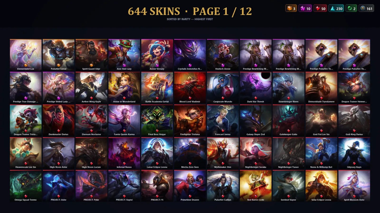 [LoL] | EUW | Level 447 | Platinum II | 173 Champions | 644 Skins | 161,547 BE