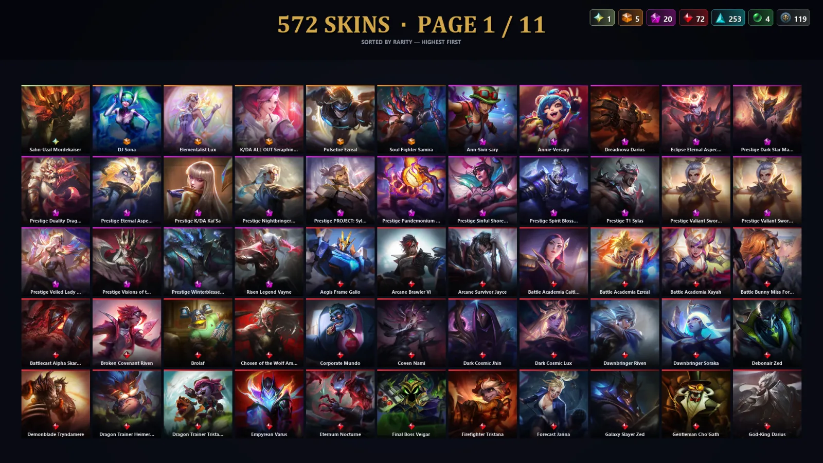 [LoL] | TR | Level 500 | Silver I | 173 Champions | 572 Skins | 64,025 BE