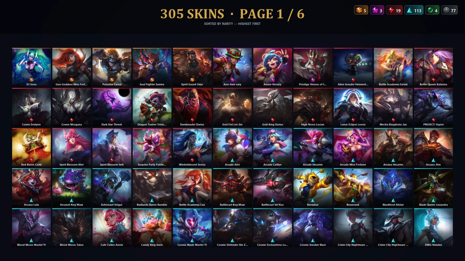 [LoL] | TR | Level 500 | Gold III | 173 Champions | 305 Skins | 37,214 BE