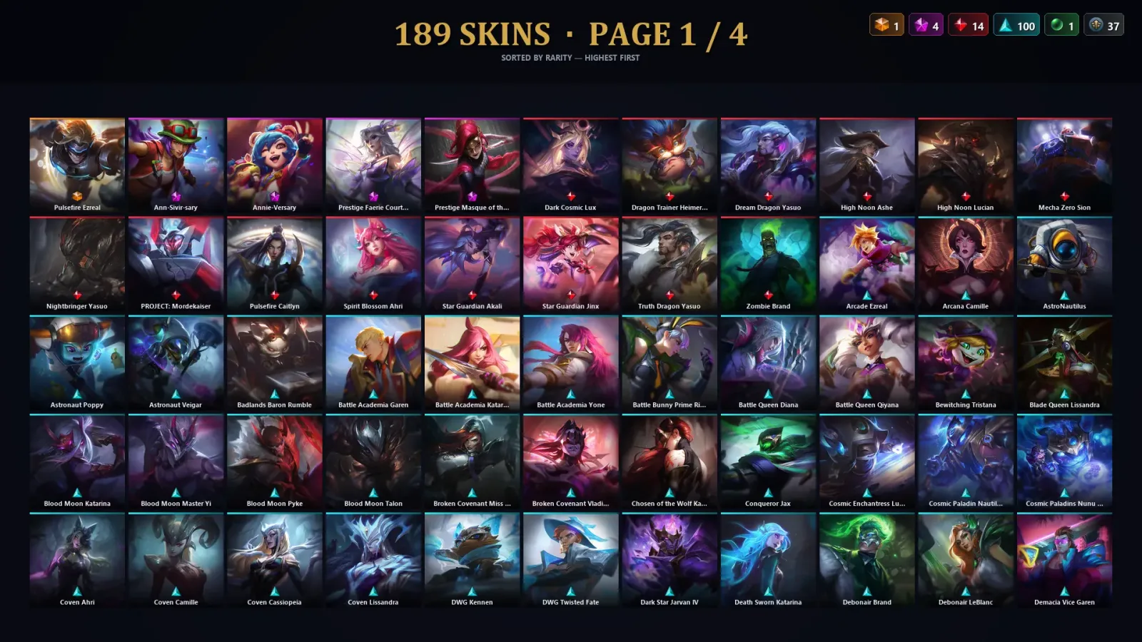 [LoL] | TR | Level 500 | Platinum IV | 173 Champions | 189 Skins
