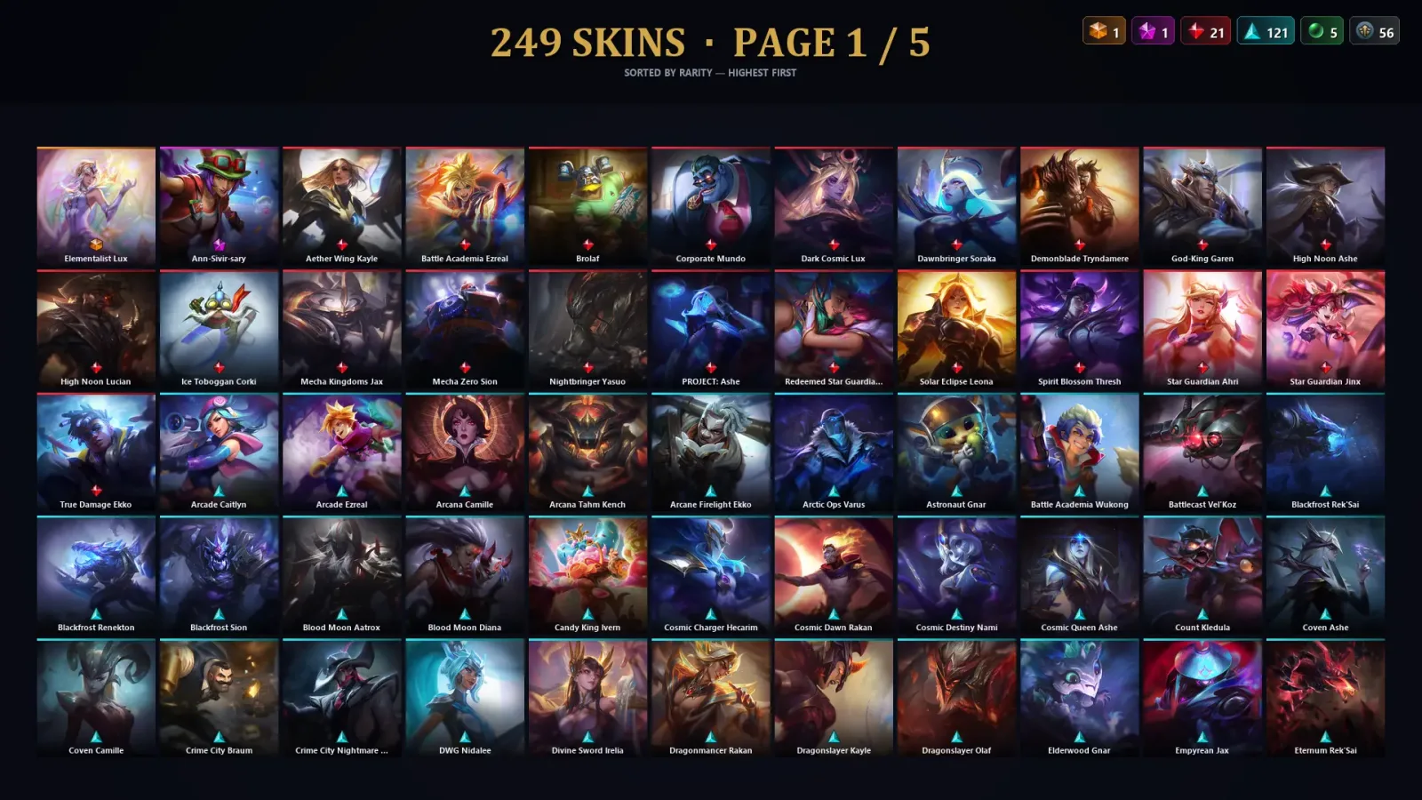 [LoL] | EUW | Level 500 | 172 Champions | 249 Skins | 36,994 BE — LoL account
