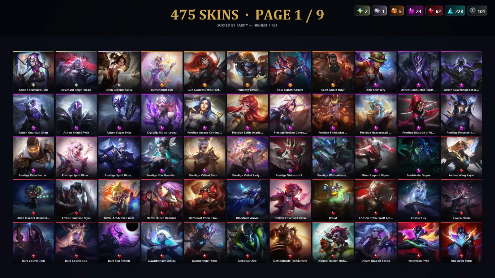 [LoL] | NA | Level 500 | 173 Champions | 475 Skins | 63,913 BE