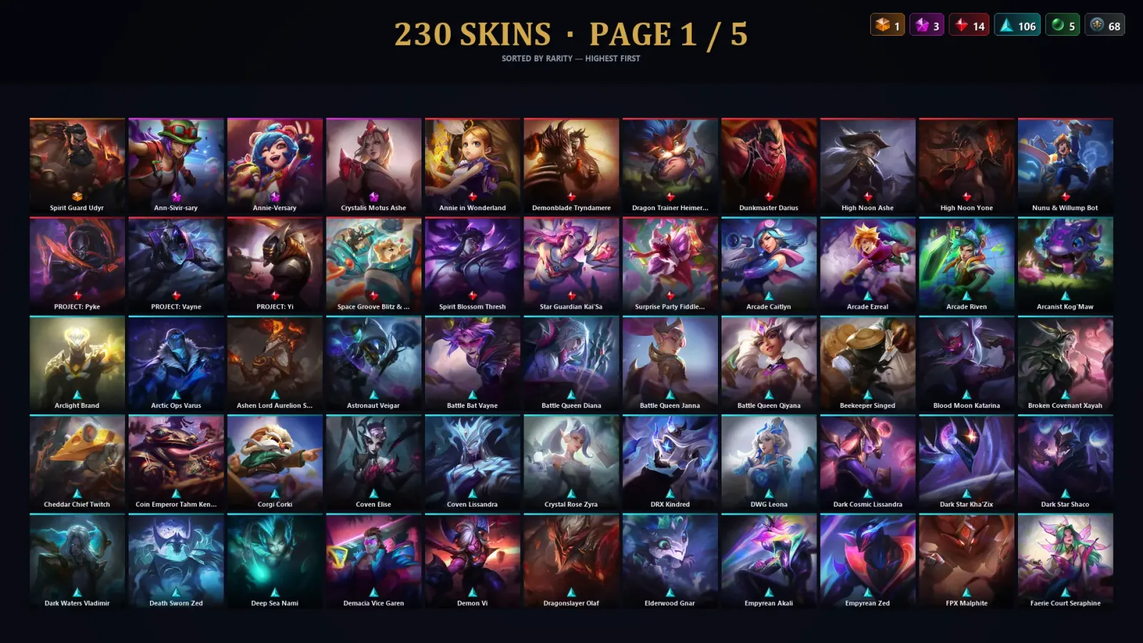 [LoL] | NA | Level 492 | 172 Champions | 230 Skins | 151,420 BE — LoL account