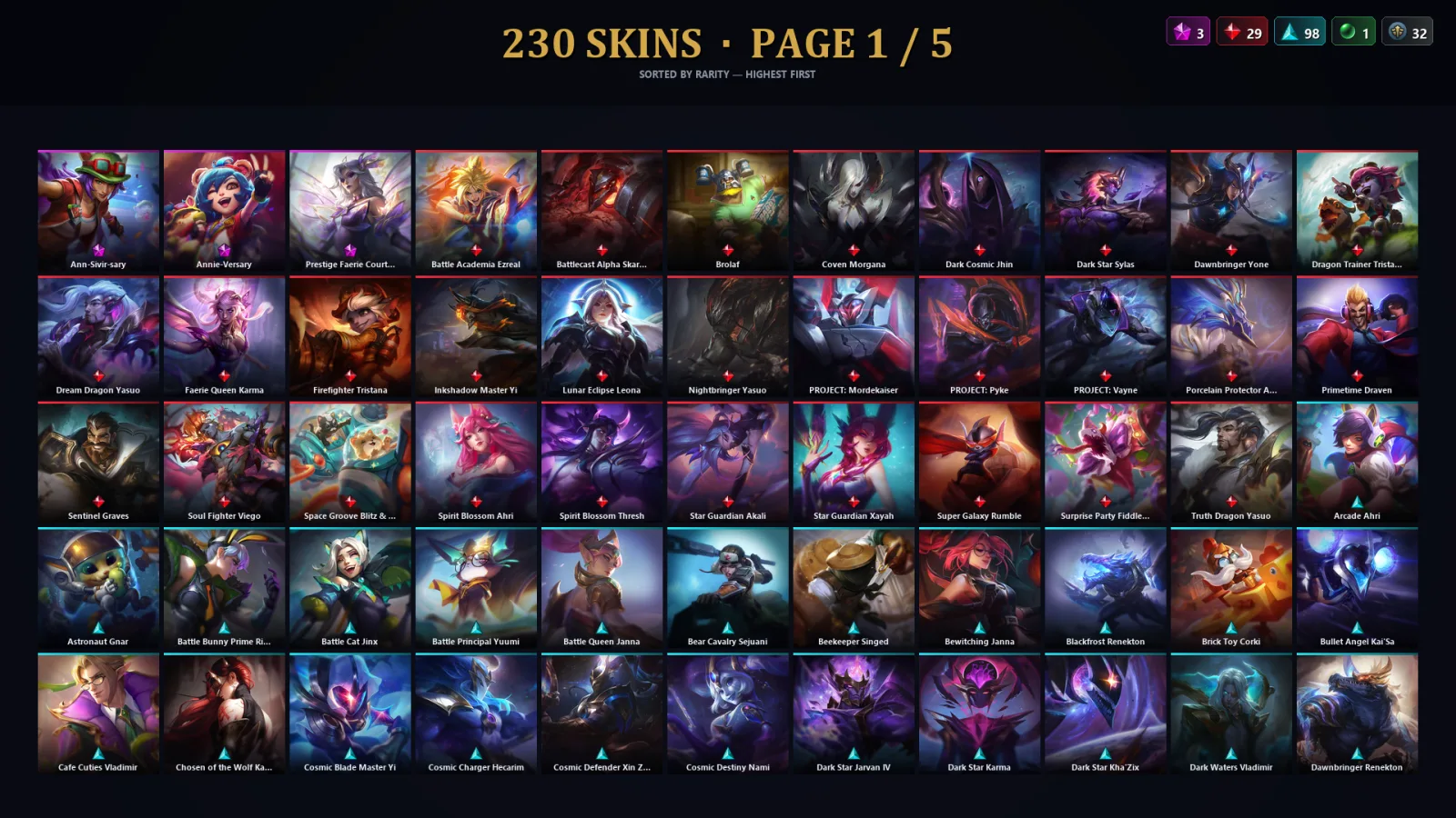 [LoL] | NA | Level 30 | 173 Champions | 230 Skins | 130,668 BE