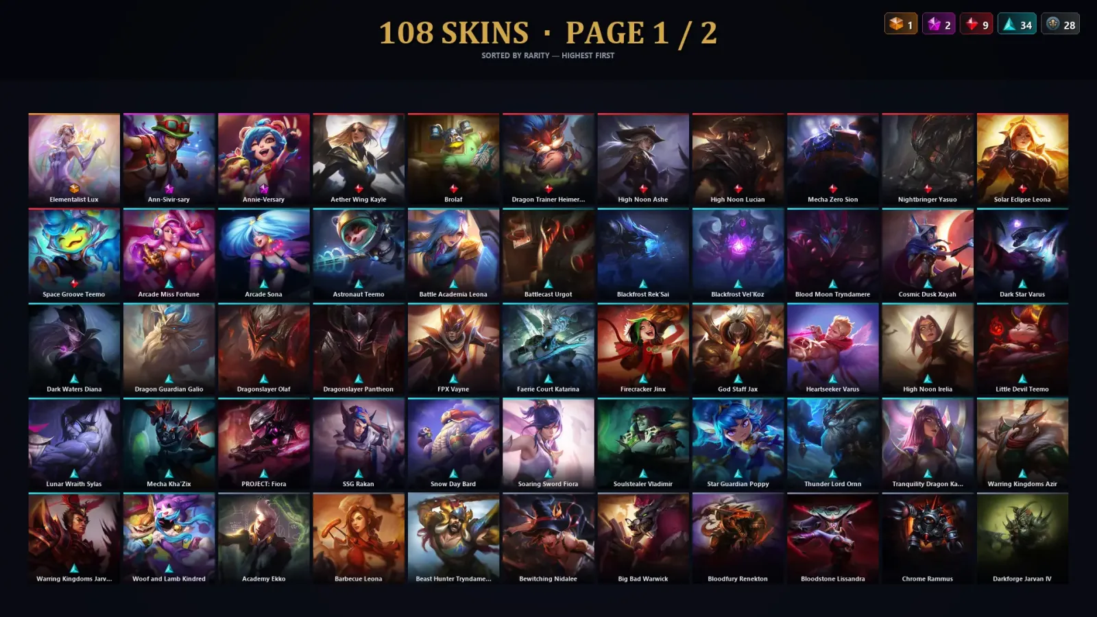 [LoL] | TR | Level 355 | Gold IV | 172 Champions | 108 Skins | 93,129 BE