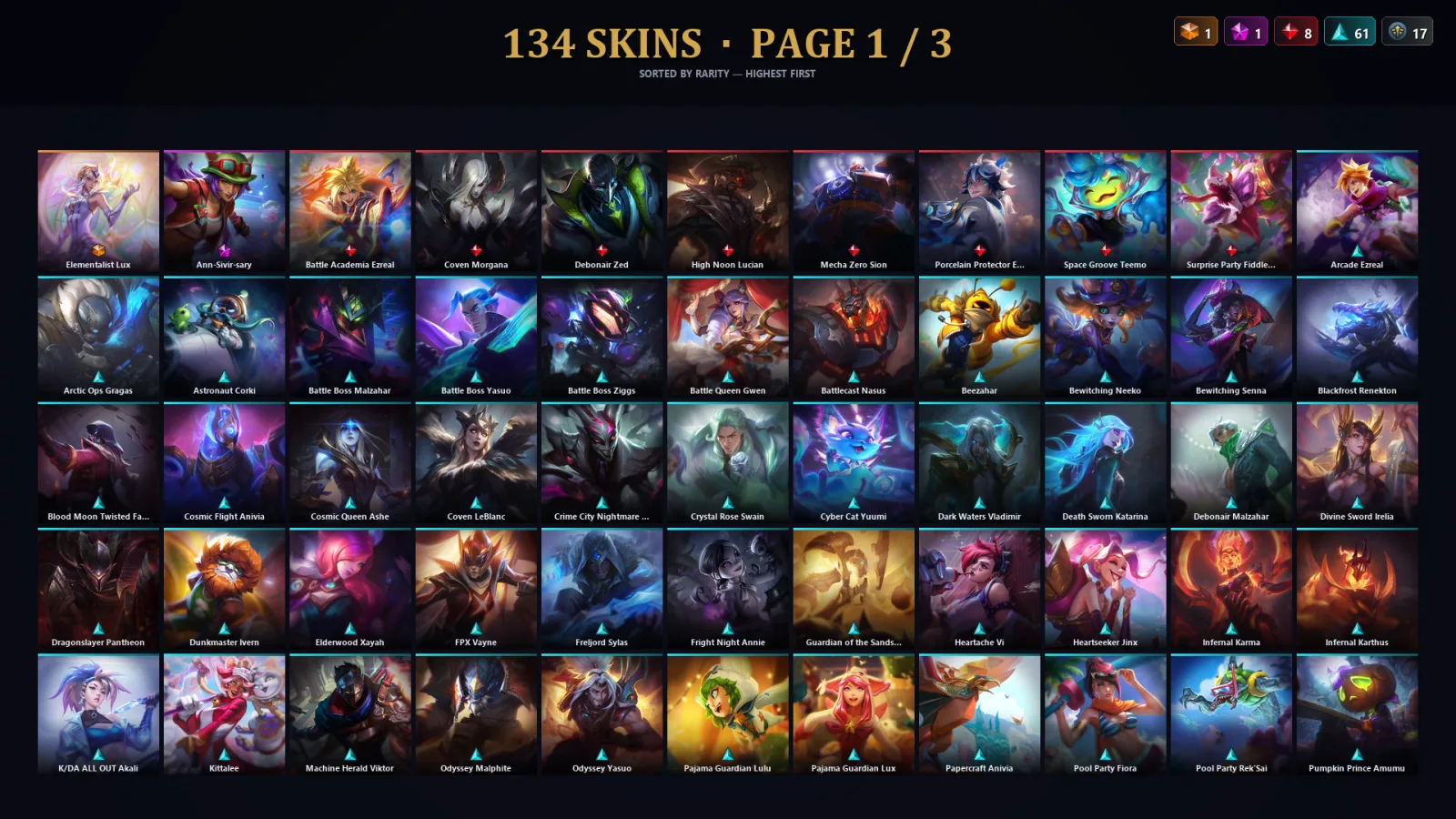 [LoL] | TR | Level 271 | Diamond IV | 166 Champions | 134 Skins | 200,791 BE