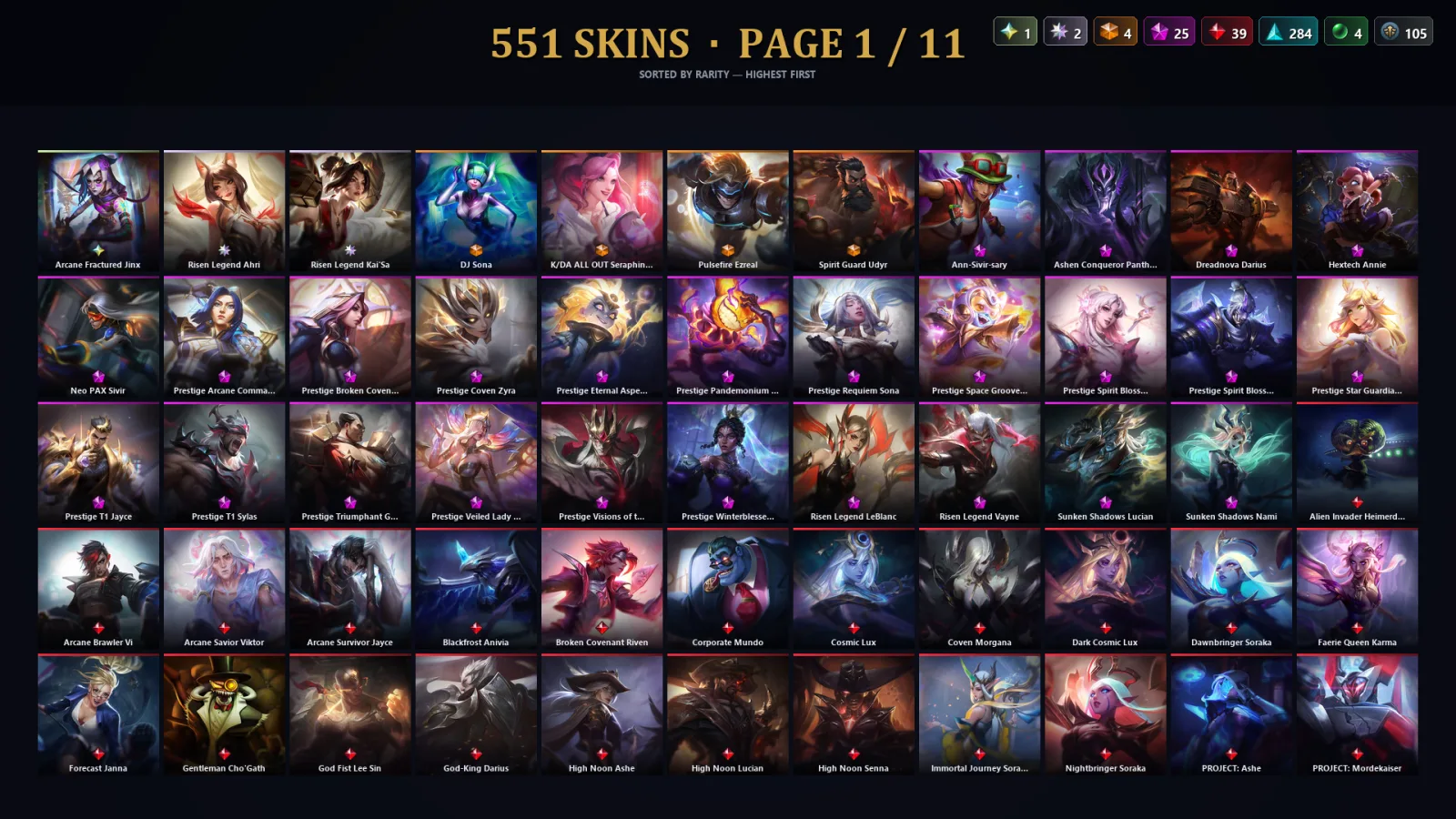 [LoL] | EUW | Level 500 | Platinum IV | 173 Champions | 519 Skins | 97,283 BE