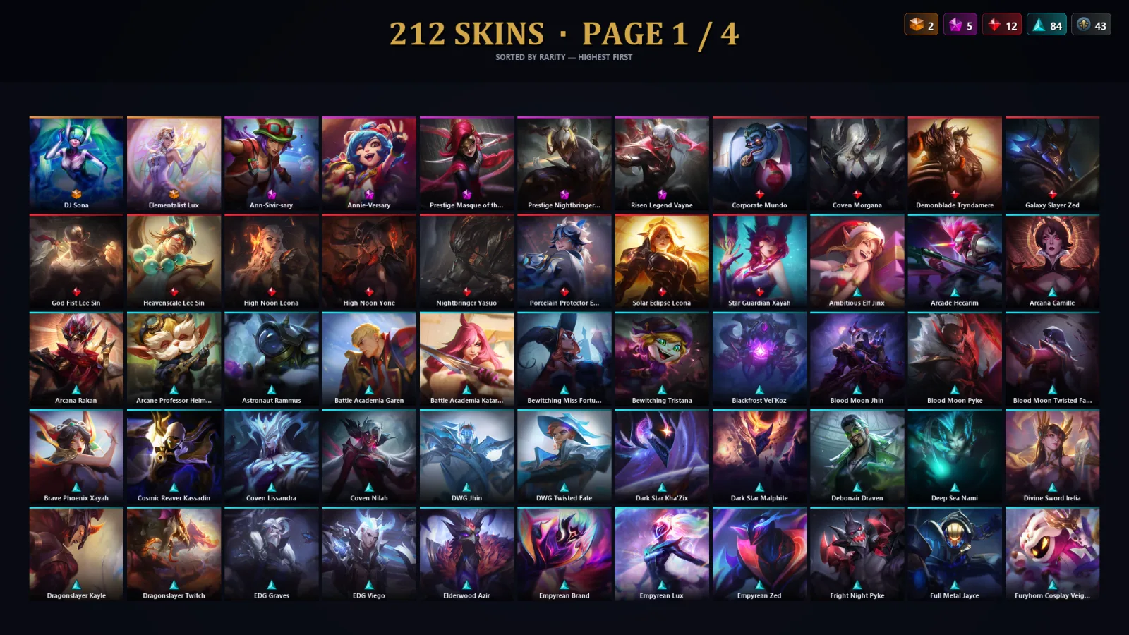 [LoL] | EUW | Level 475 | 173 Champions | 180 Skins | 81,827 BE