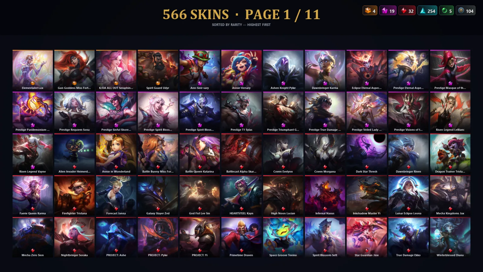 [LoL] | TR | Level 497 | Silver II | 173 Champions | 566 Skins | 73,612 BE