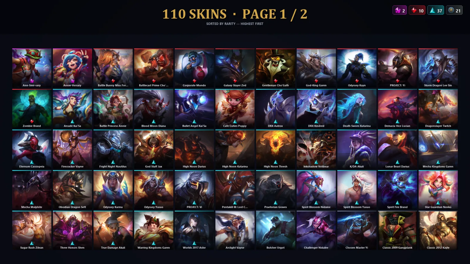 [LoL] | TR | Level 202 | Gold II | 172 Champions | 110 Skins