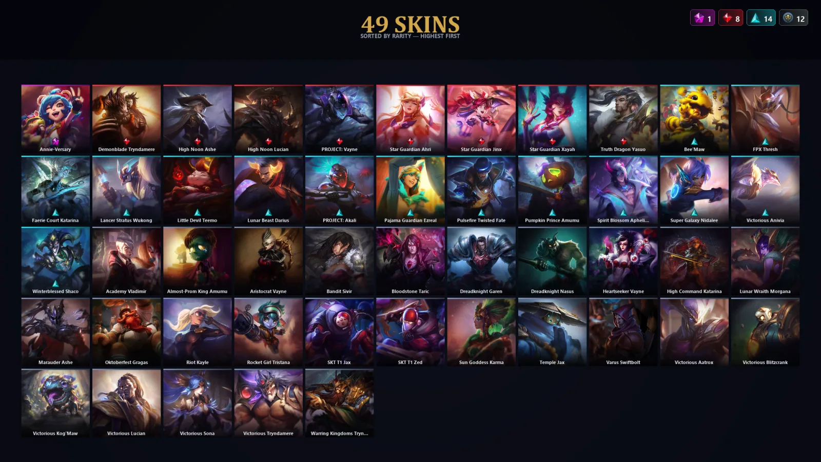 [LoL] | TR | Level 124 | Platinum II | 148 Champions | 49 Skins | 16,742 BE