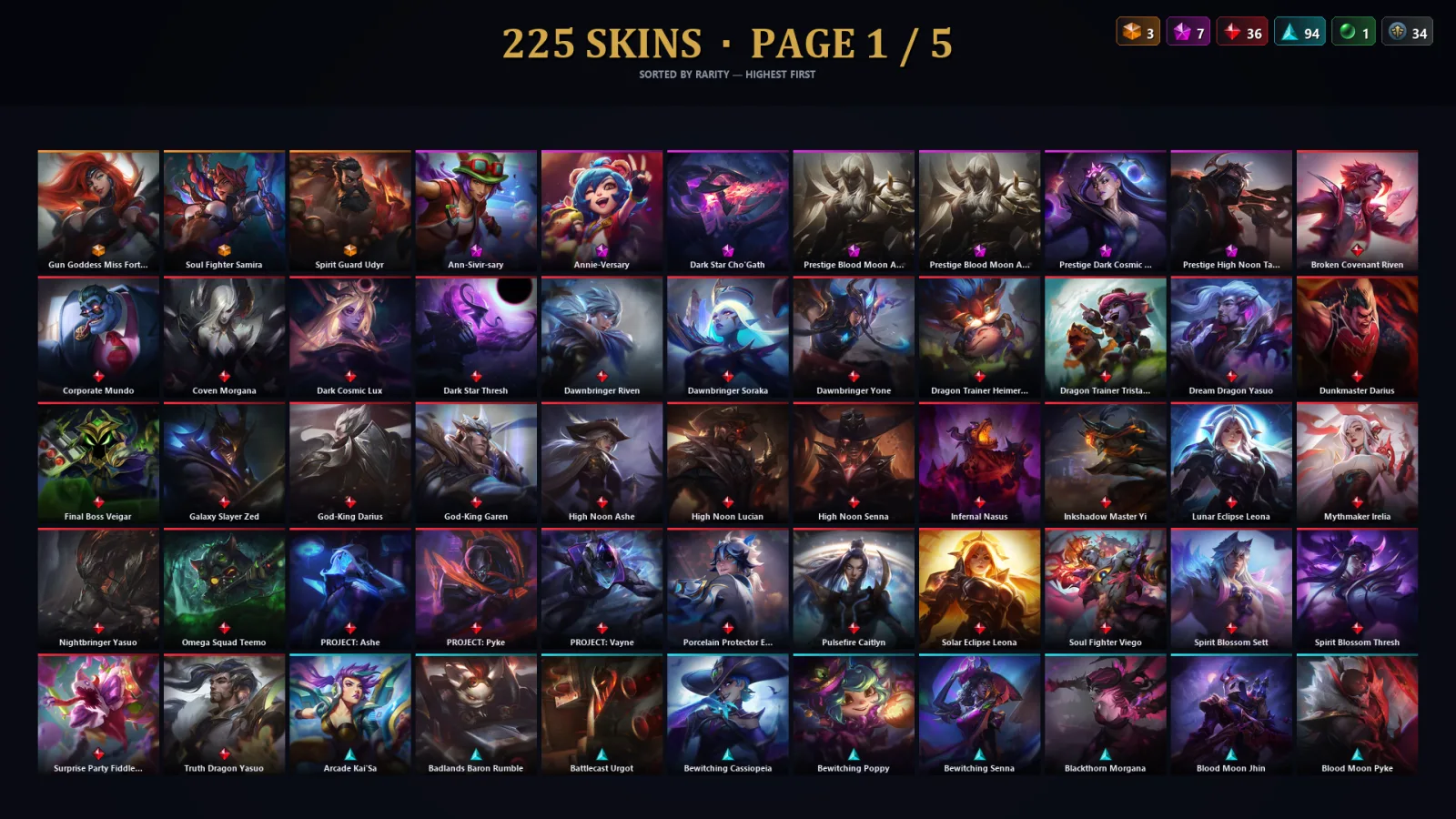 [LoL] | NA | Level 268 | 173 Champions | 225 Skins