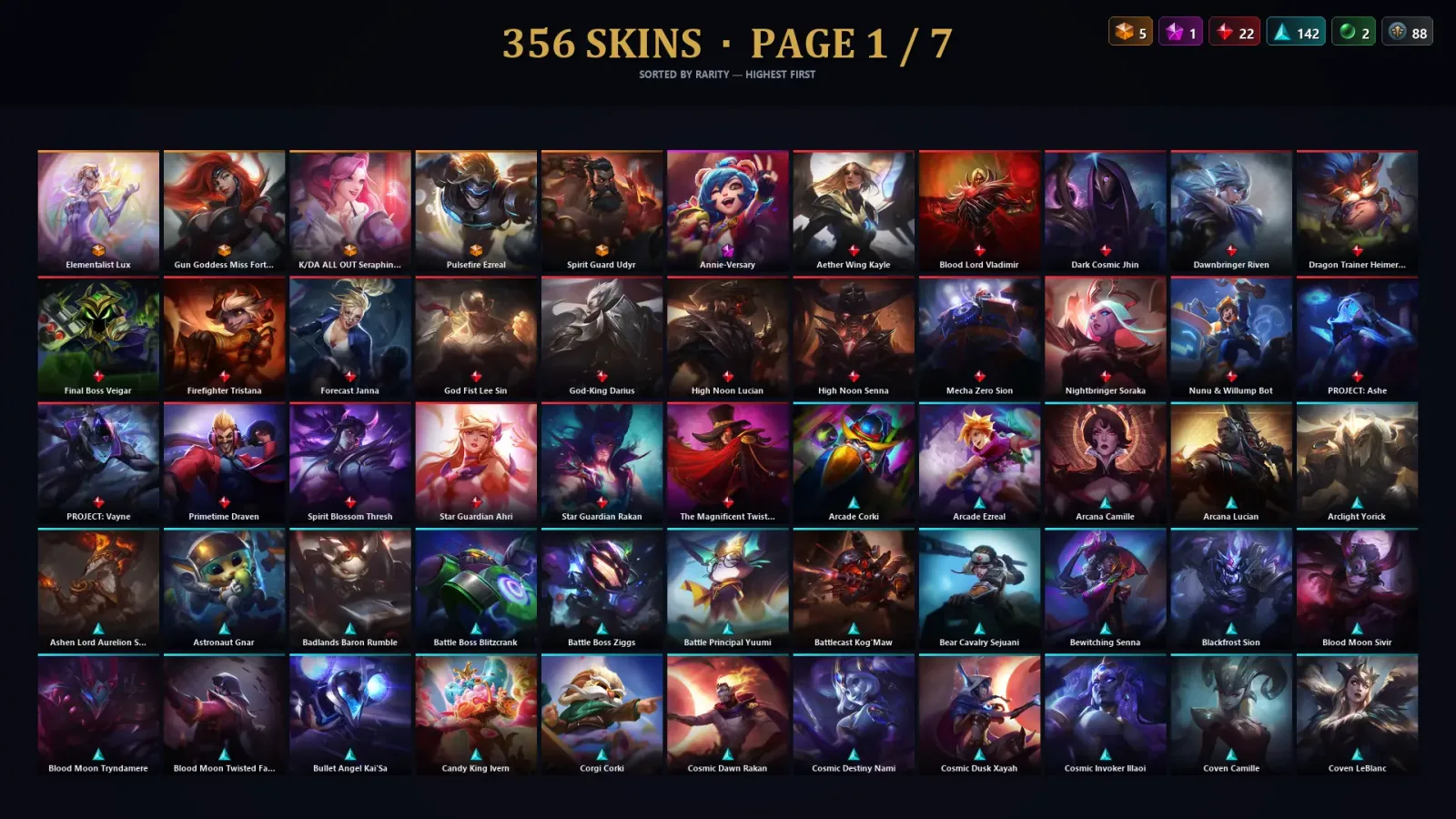 [LoL] | EUW | Level 428 | 172 Champions | 356 Skins | 99,457 BE — LoL account