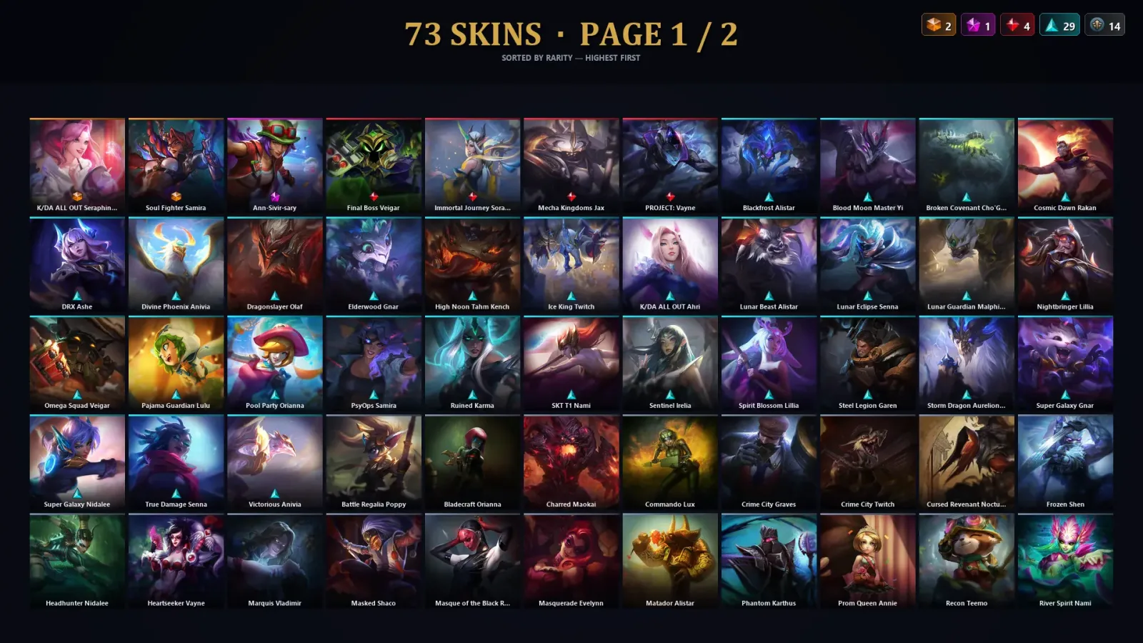 [LoL] | TR | Level 407 | Diamond II | 122 Champions | 73 Skins | 250,260 BE — LoL account