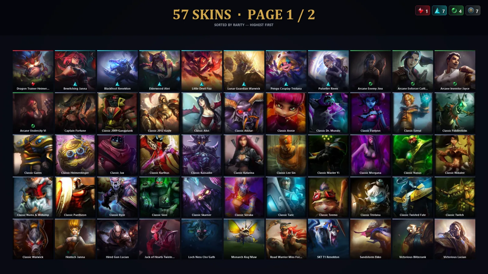 [LoL] | TR | Level 85 | 77 Champions | 57 Skins