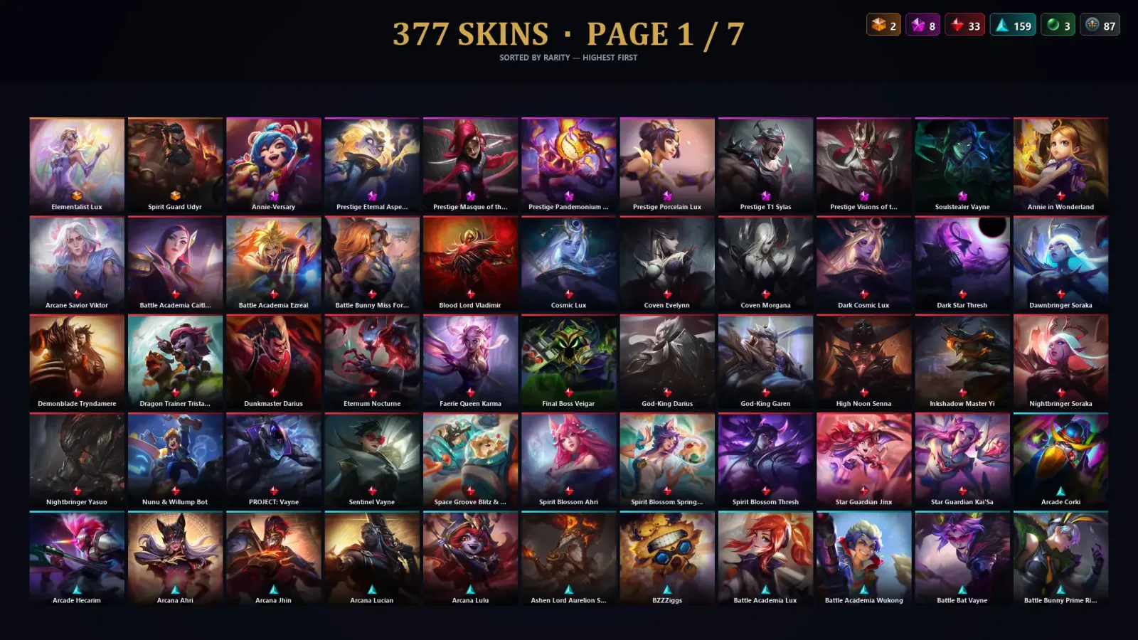 [LoL] | EUW | Level 417 | 172 Champions | 377 Skins | 52,136 BE — LoL account