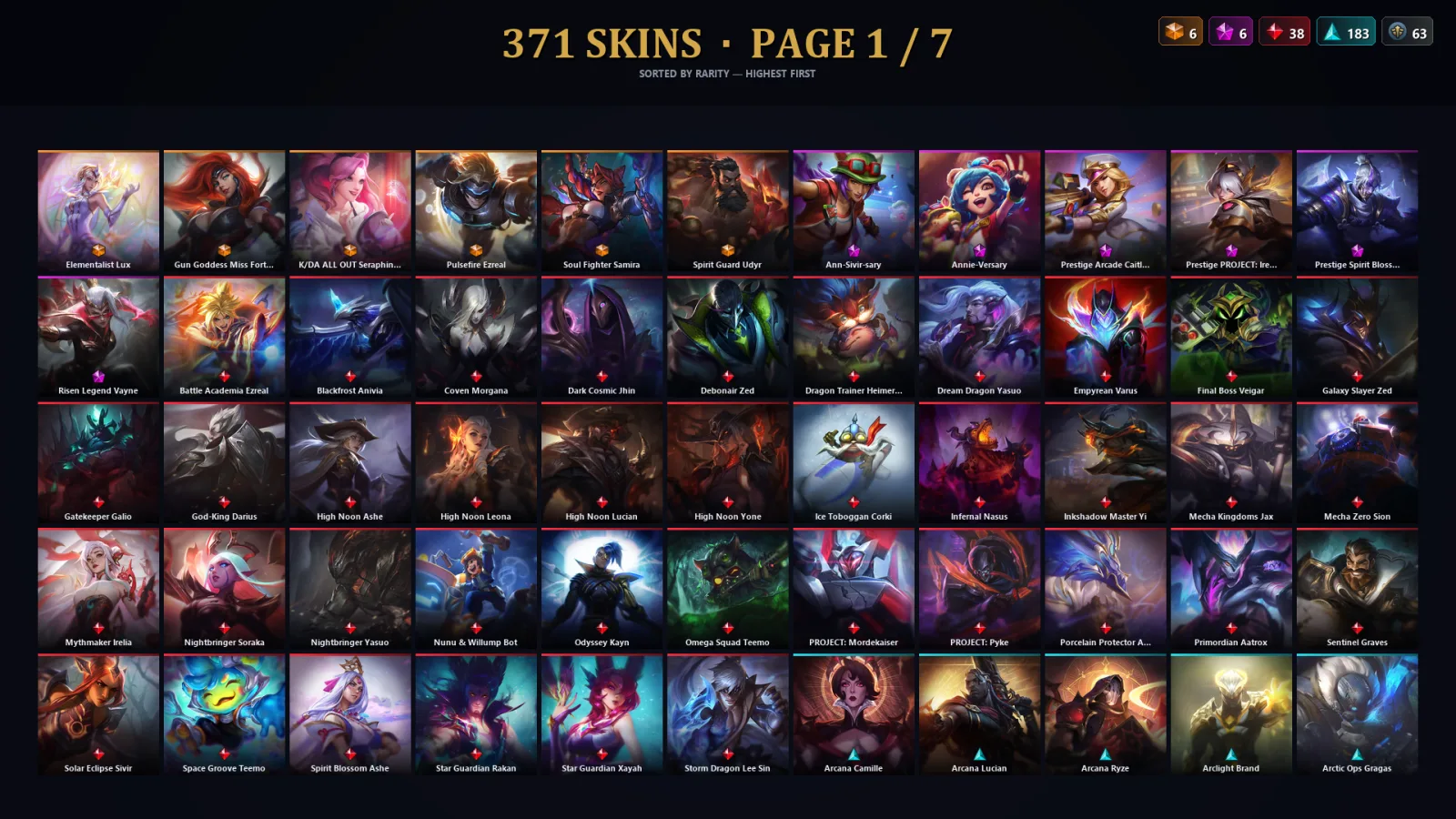 [LoL] | NA | Level 410 | 173 Champions | 371 Skins | 81,609 BE