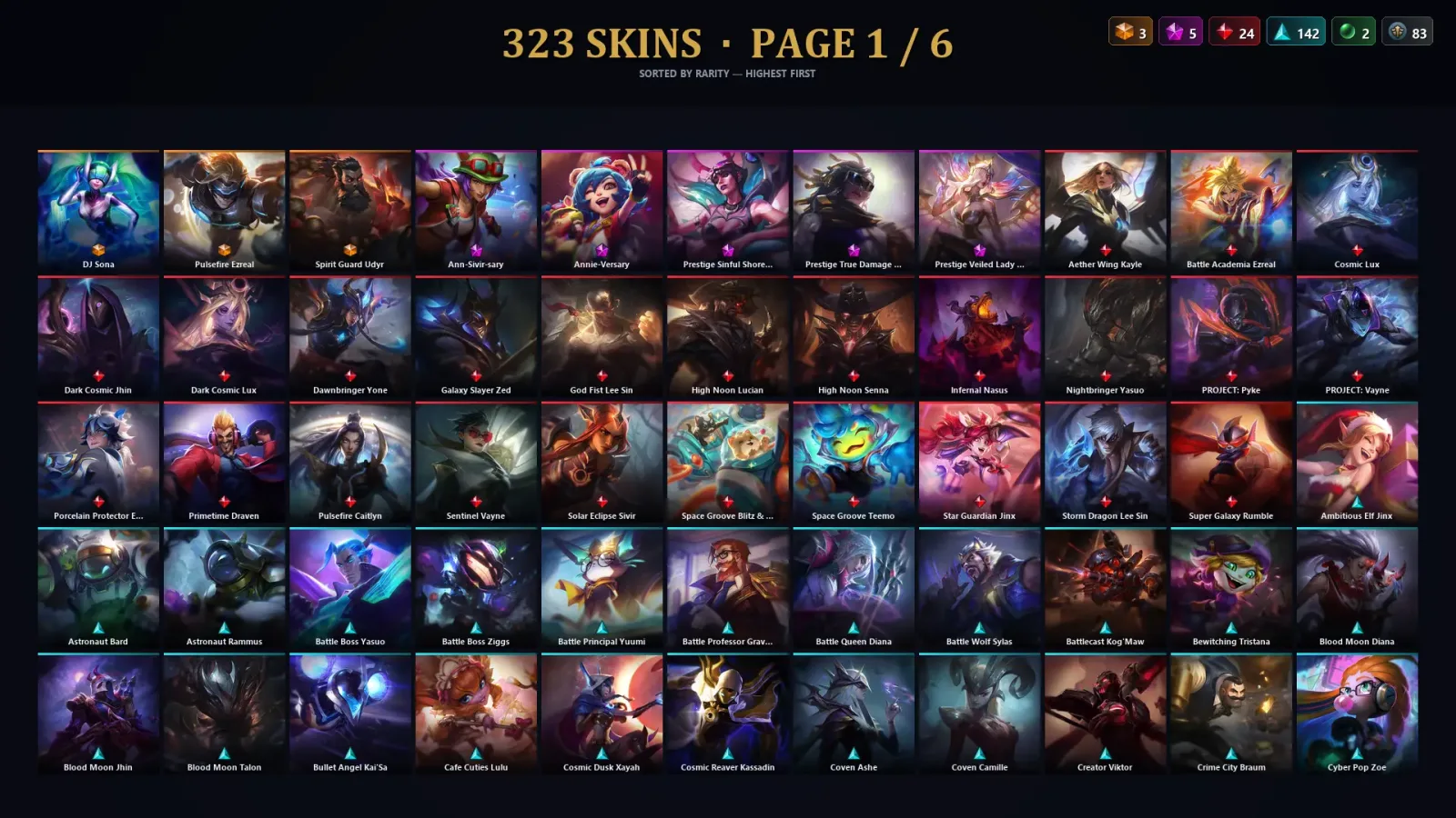 [LoL] | EUW | Level 500 | Gold I | 173 Champions | 323 Skins | 32,185 BE