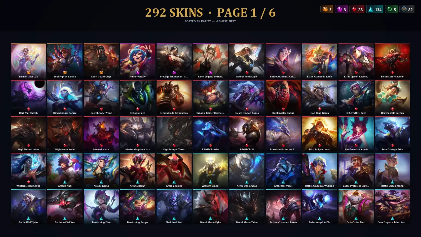 [LoL] | EUW | Level 500 | 172 Champions | 292 Skins | 248,766 BE — LoL account