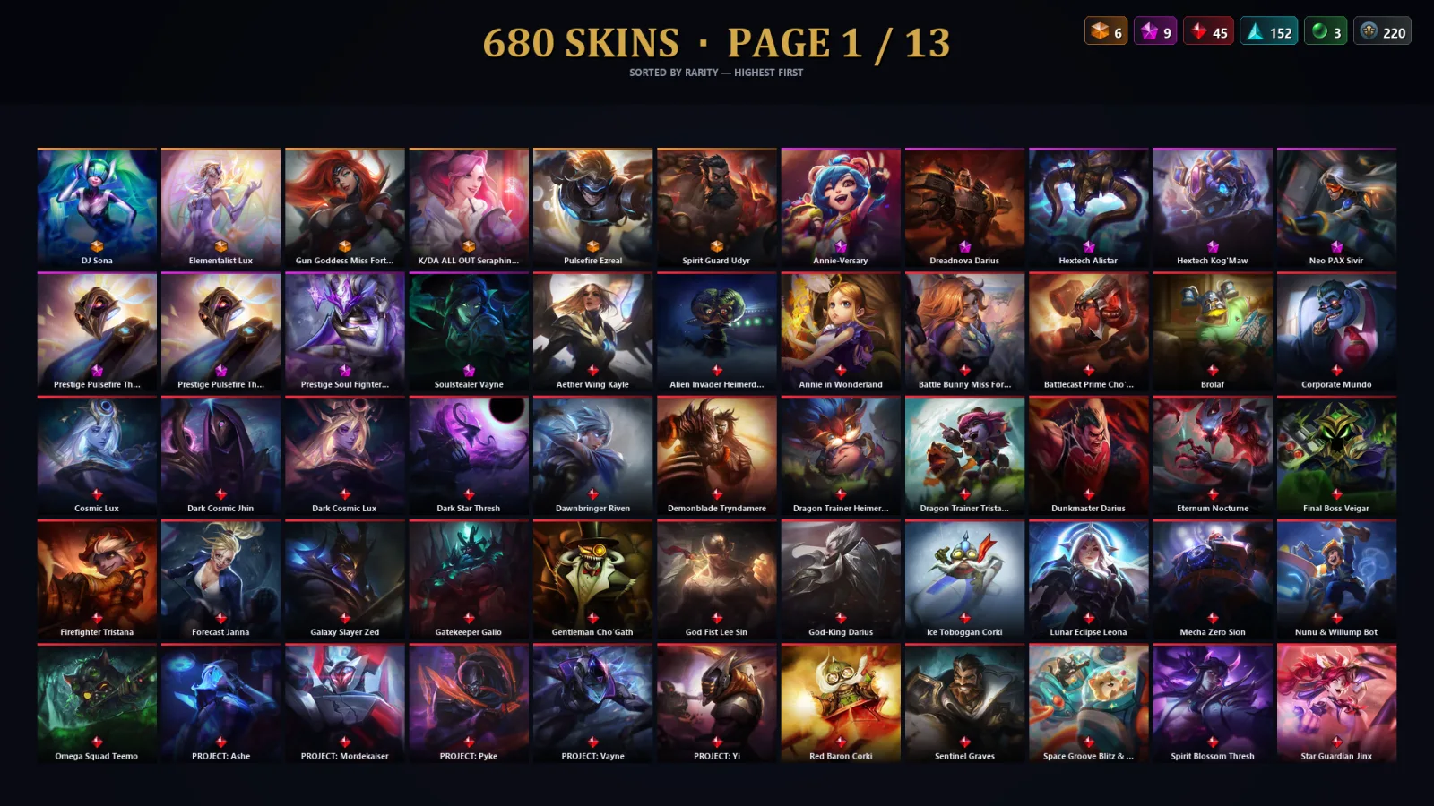 [LoL] | EUW | Level 308 | 171 Champions | 680 Skins | 89,570 BE — Prestige Pulsefire Thresh 2022