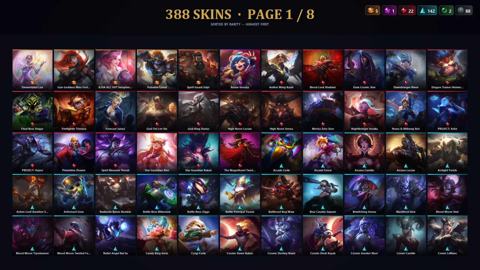 [LoL] | NA | Level 428 | 172 Champions | 356 Skins | 99,457 BE