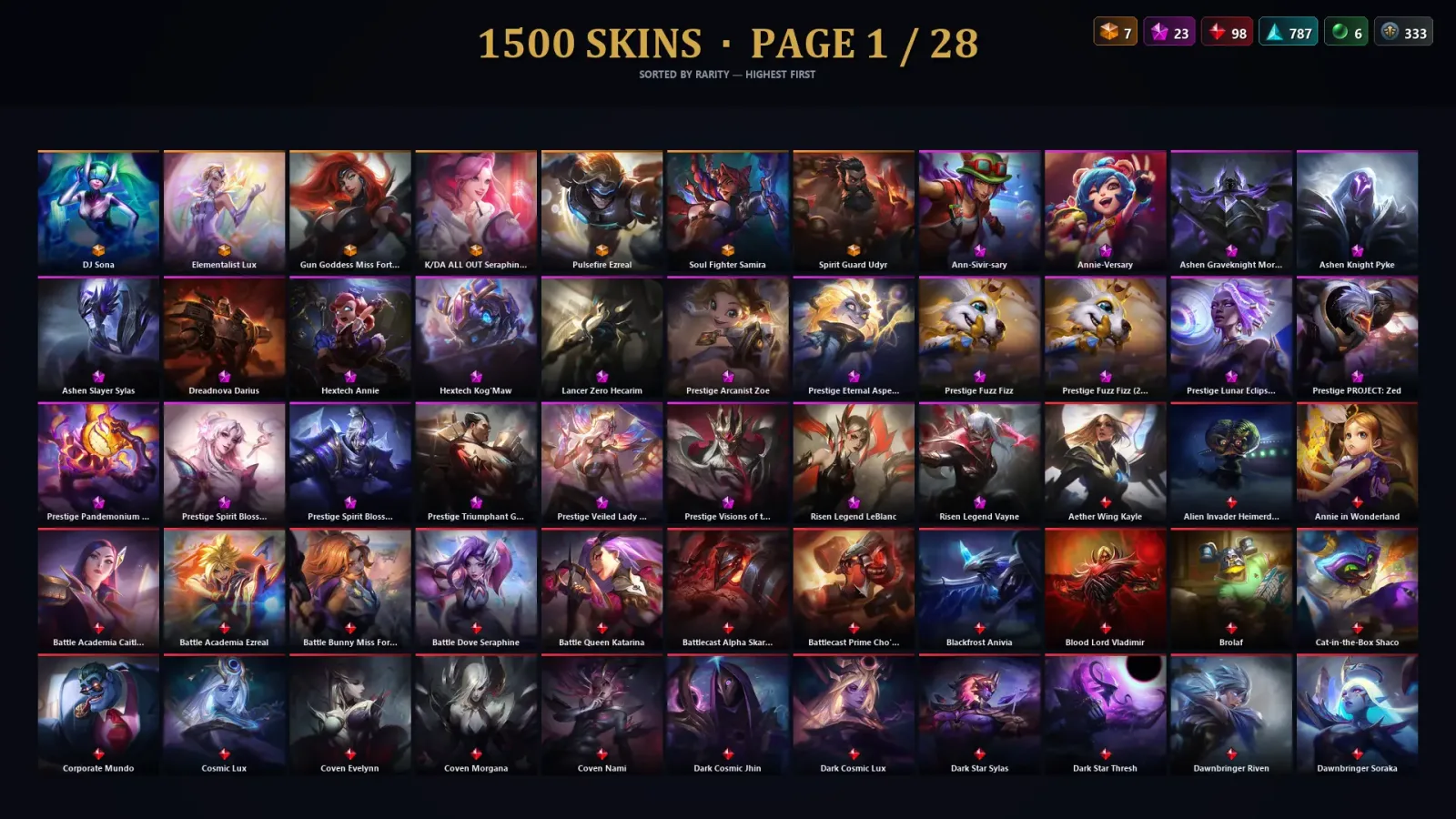 [LoL] | EUW | Level 500 | 173 Champions | 1500 Skins | 300,261 BE
