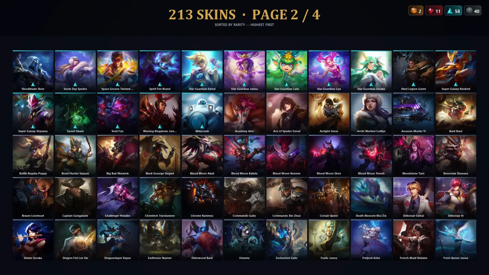 [LoL] | EUW | Level 63 | 159 Champions | 213 Skins — LoL account