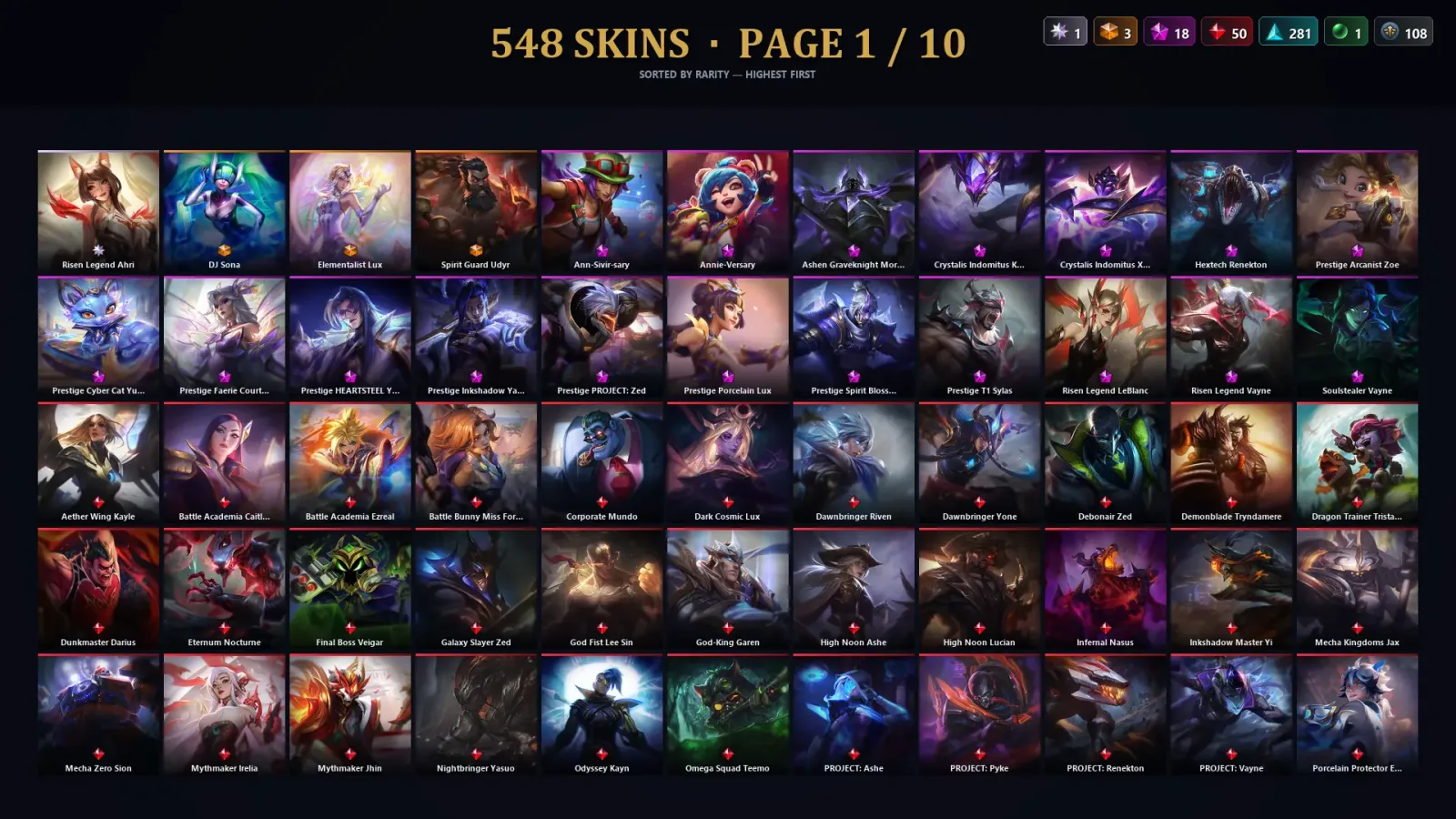 [LoL] | EUW | Level 500 | Diamond IV | 172 Champions | 548 Skins | 56,458 BE — LoL account