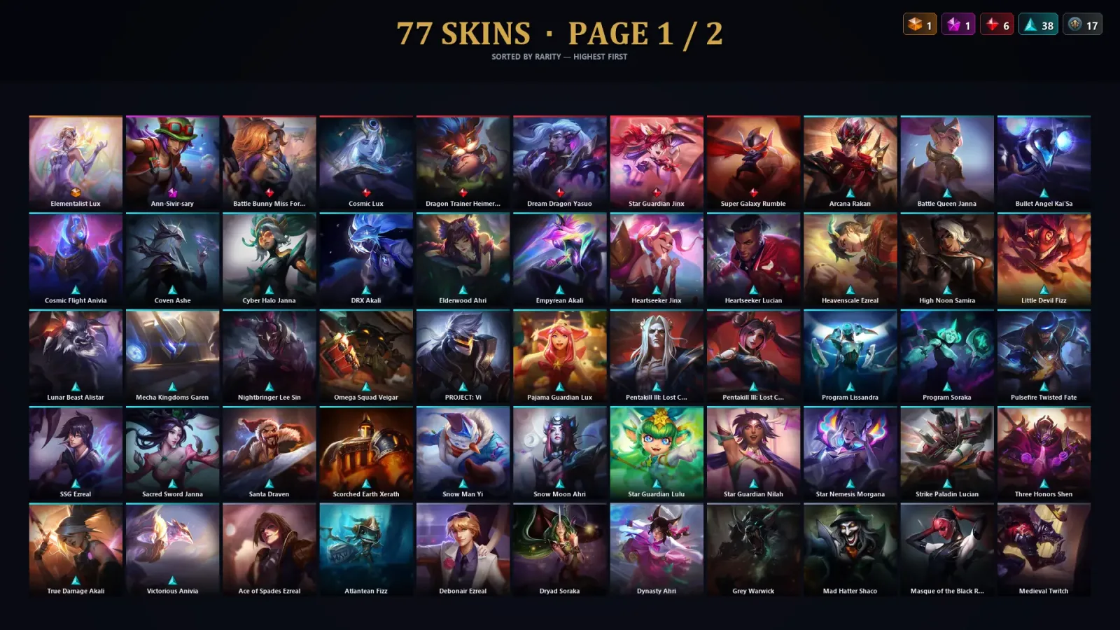 [LoL] | TR | Level 220 | Emerald I | 172 Champions | 77 Skins | 39,513 BE with Cassiopeia