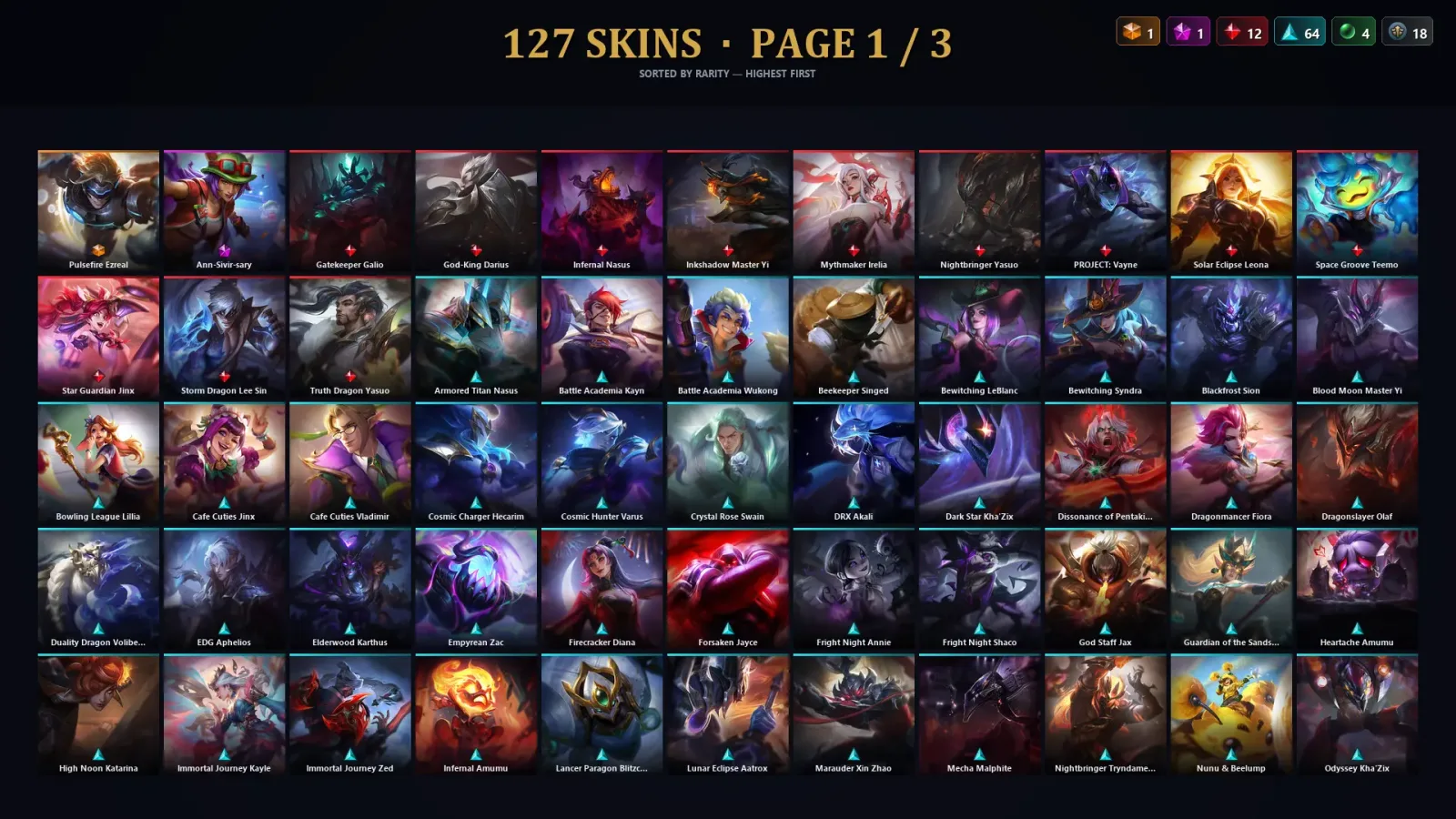 [LoL] | TR | Level 465 | Gold I | 172 Champions | 127 Skins | 19,580 BE — LoL account
